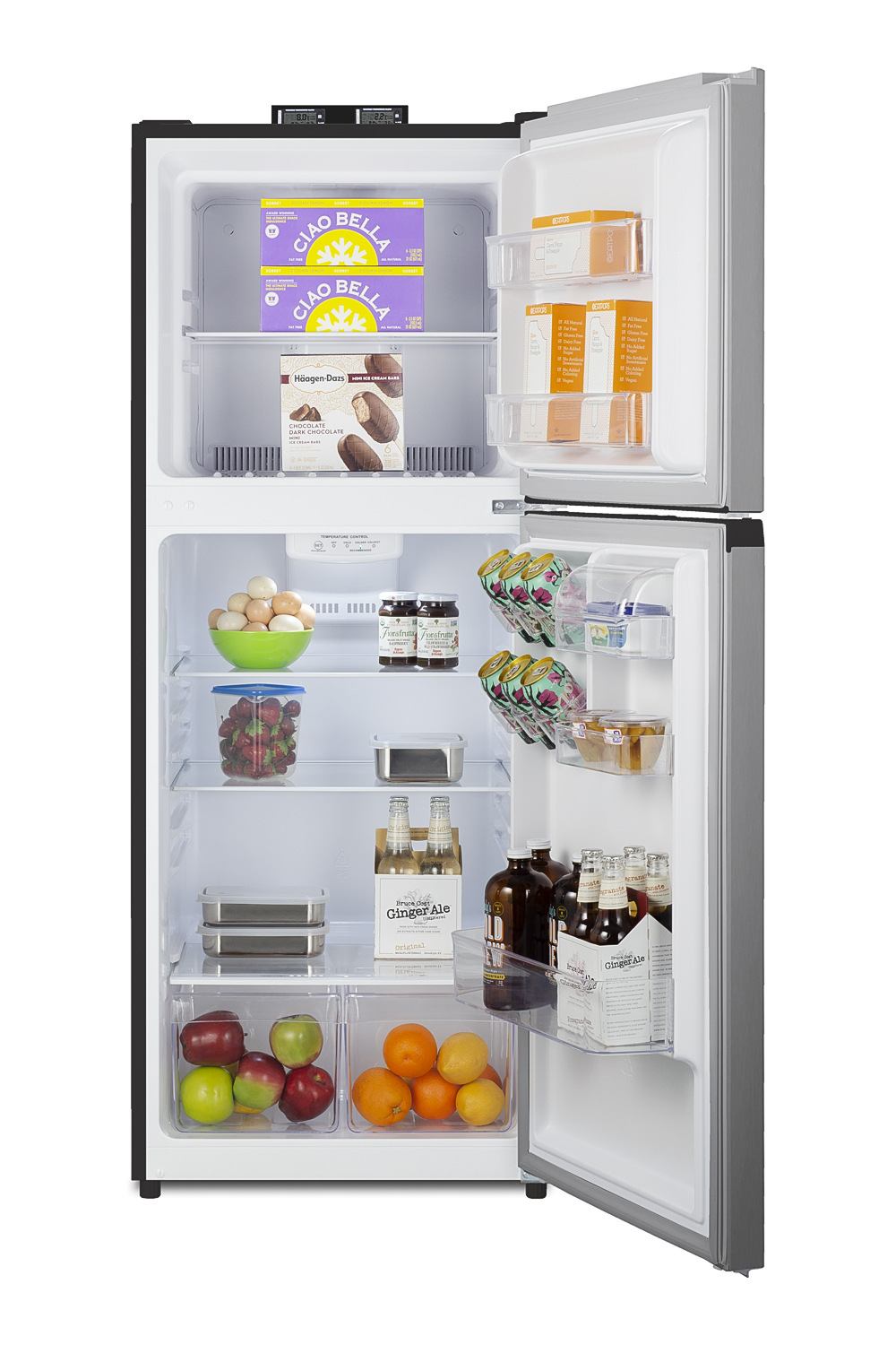10.1 cu.ft. break room refrigerator-freezer with NIST calibrated alarm/thermometers, frost-free operation in a stainless steel look
